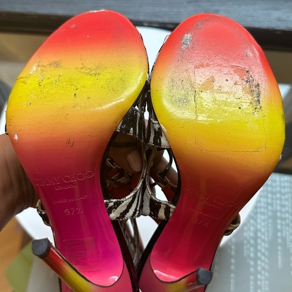 🌺 JIMMY CHOO ROB PRUITT🌺 Diffuse Glitter Zebra Print sandals size 37.5 - Picture 14 of 15
